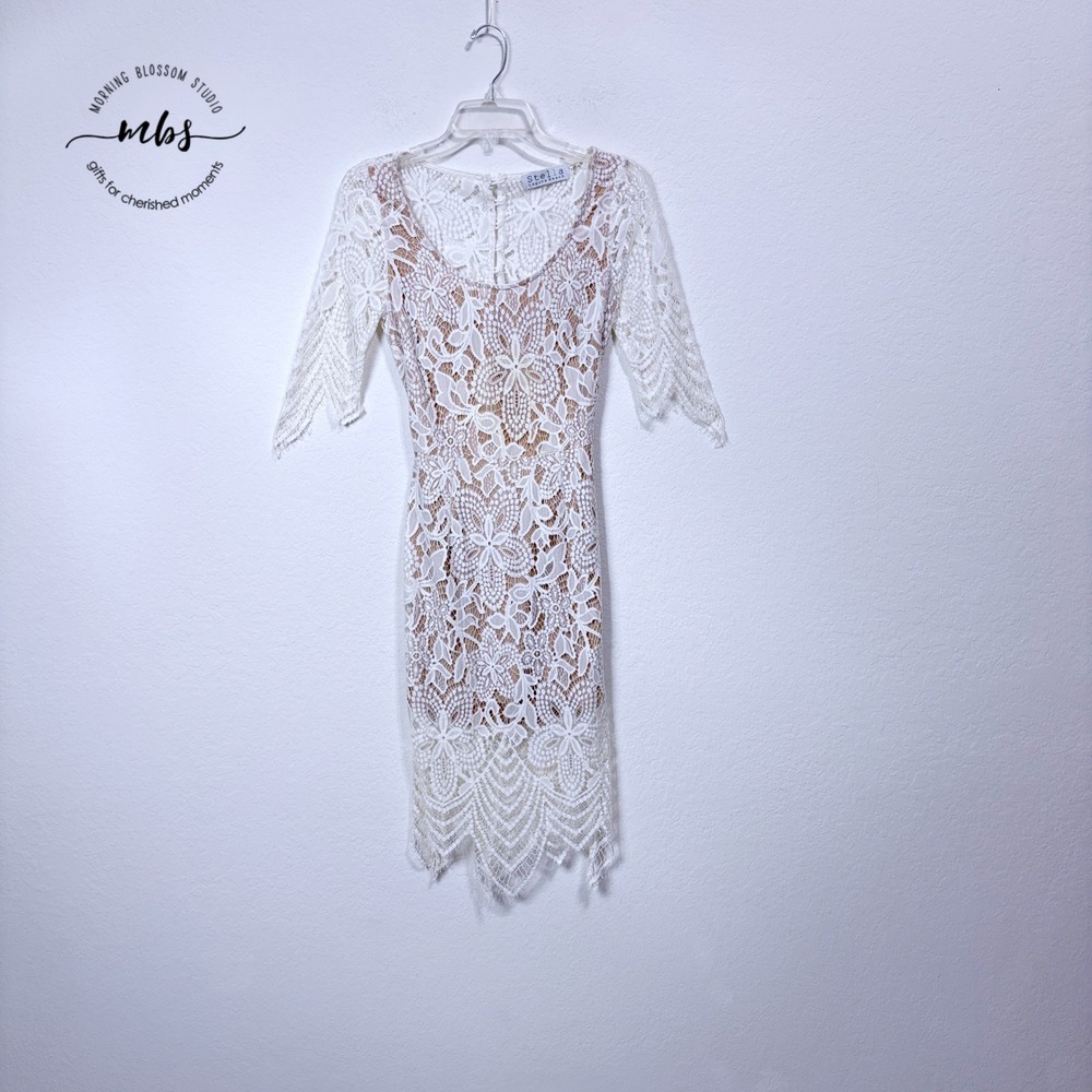 Stella Laguna Beach Gia Open Back Lace Dress White Nude Floral Bridal Women S